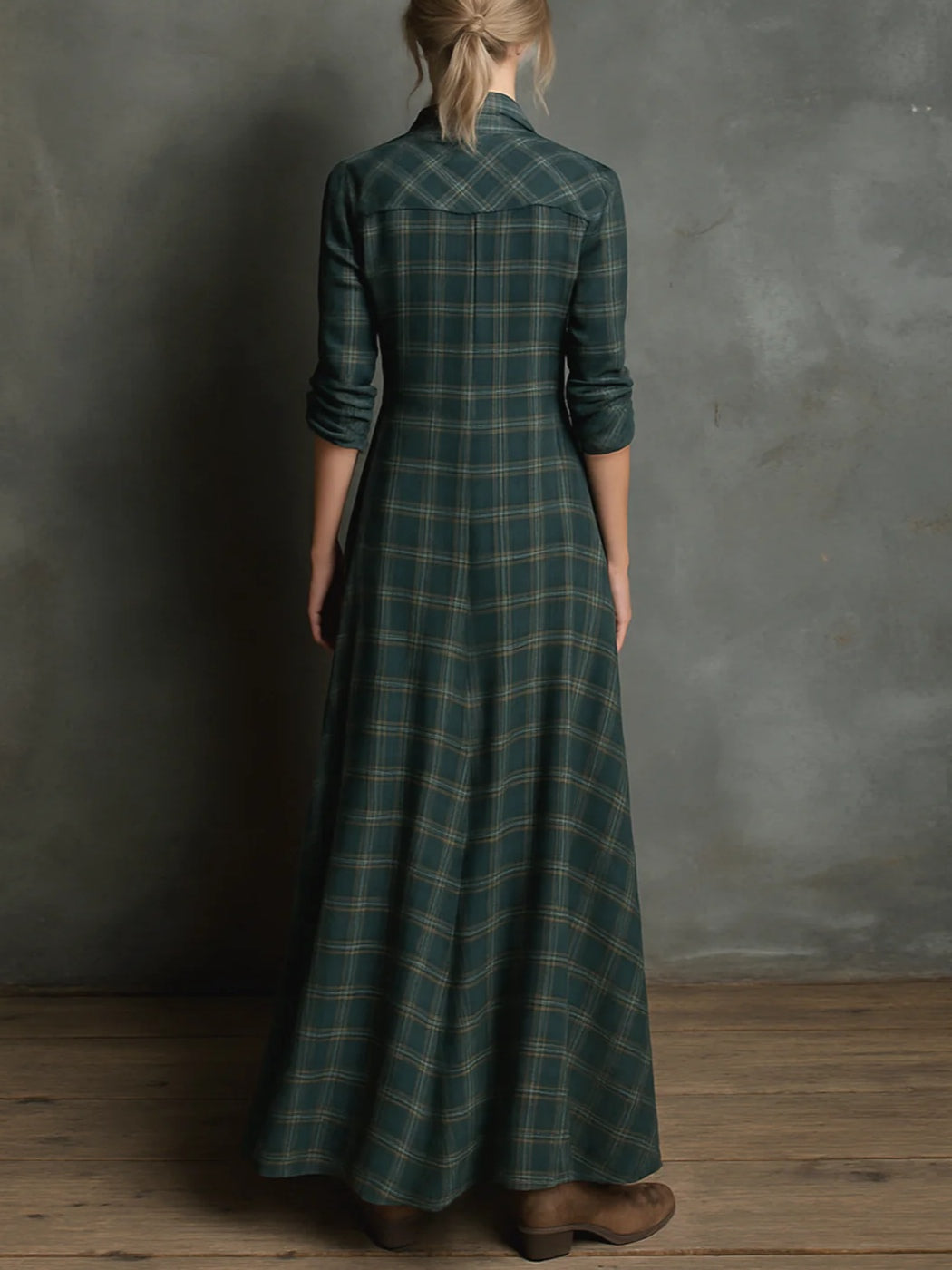 Maison Argent | Robe longue à carreaux verte