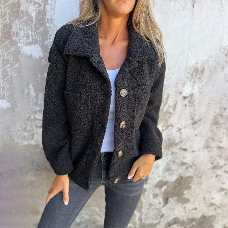Maison Argent | Veste en sherpa à boutons et poches plaquées pour femme