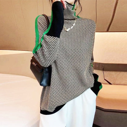 Maison Argent™ | Pull à col montant avec des rayures contrastées saisissantes
