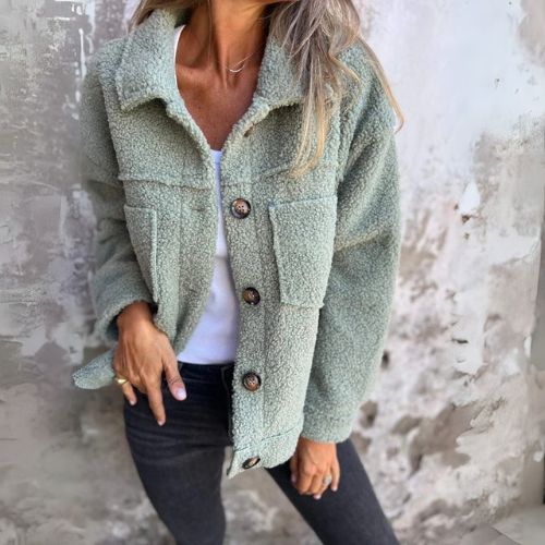 Maison Argent | Veste en sherpa à boutons et poches plaquées pour femme