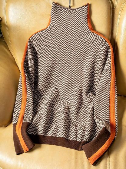 Maison Argent™ | Pull à col montant avec des rayures contrastées saisissantes