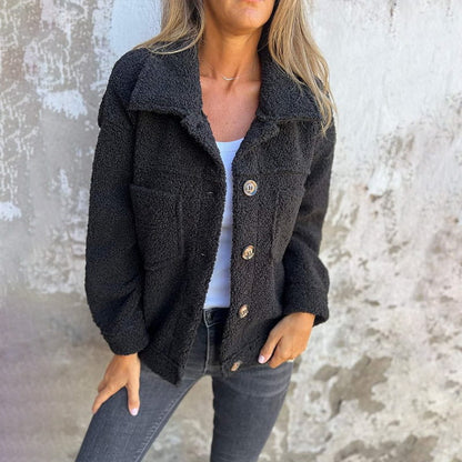 Maison Argent | Veste en sherpa à boutons et poches plaquées pour femme